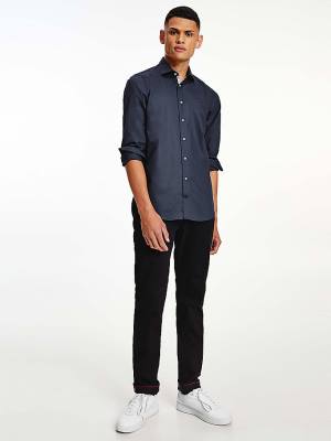 Tommy Hilfiger Slim Fit Poplin Ingek Férfi Kék | TH831LFP