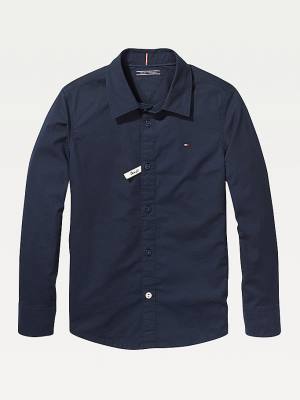 Tommy Hilfiger Slim Fit Stretch Shirt Póló Lány Kék | TH350CJB