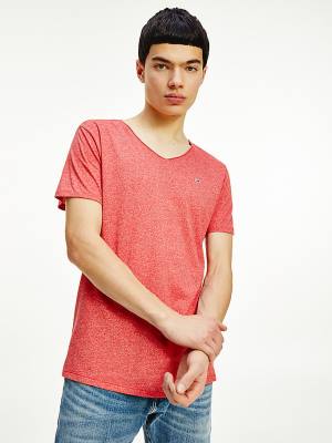 Tommy Hilfiger Slim Fit V-Neck Póló Férfi Piros | TH614TOA