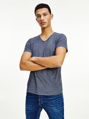 Tommy Hilfiger Slim Fit V-Neck Póló Férfi Kék | TH783MSV