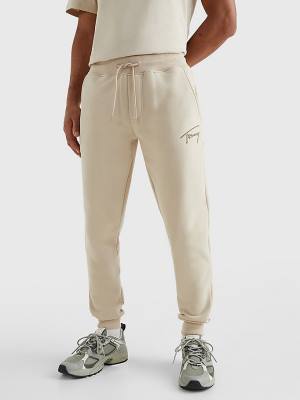 Tommy Hilfiger Slim Fleece Signature Joggers Nadrág Férfi Bézs | TH053CEU