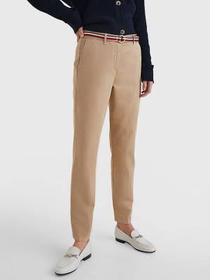 Tommy Hilfiger Slim Signature Belt Chinos Nadrág Női Bézs | TH196OCX