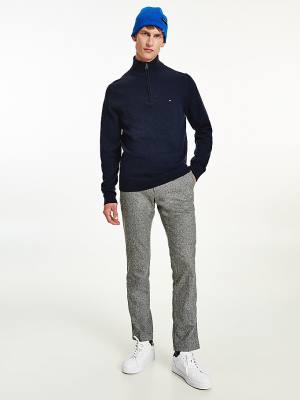 Tommy Hilfiger Soft Merino Wool Half Zip Jumper Pulóverek Férfi Kék | TH470MIP