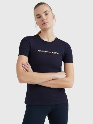 Tommy Hilfiger Sport Logo Póló Női Kék | TH278KFR