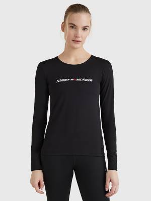 Tommy Hilfiger Sport Performance Graphic Long Sleeve Póló Női Fekete | TH798YXM