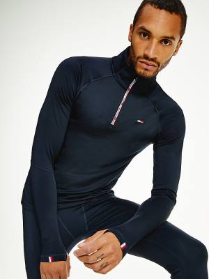 Tommy Hilfiger Sport Tape Half-Zip Long Sleeve Póló Férfi Kék | TH328XIZ