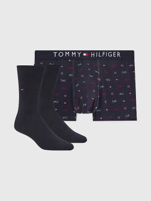 Tommy Hilfiger Stretch Pamut Trunks And Socks Set Fehérnemű Férfi Barna | TH946LWF