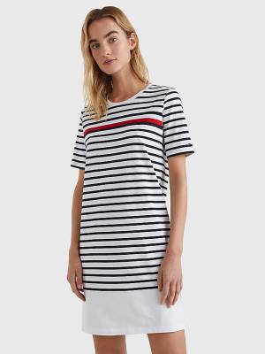 Tommy Hilfiger Stripe Crew Neck Ruha Női Fehér | TH385OPT