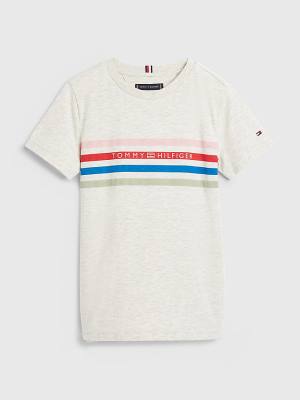 Tommy Hilfiger Stripe Logo Póló Fiú Fehér | TH395YVL