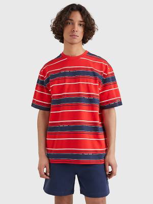 Tommy Hilfiger Stripe Organic Pamut Póló Férfi Kék | TH367DQF