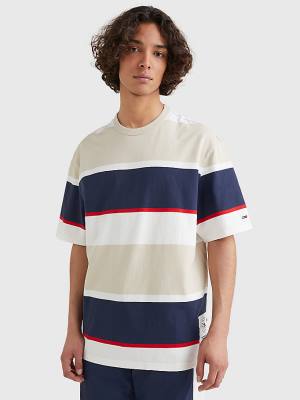 Tommy Hilfiger Stripe Organic Pamut Póló Férfi Bézs | TH613XQO