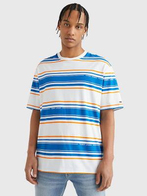 Tommy Hilfiger Stripe Organic Pamut Póló Férfi Fehér | TH621HWO