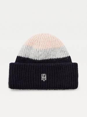 Tommy Hilfiger Stripe Rib-Knit Beanie Kalap Női Rózsaszín | TH694PRA