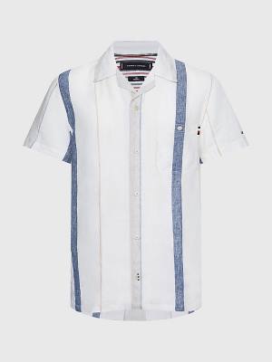 Tommy Hilfiger Stripe Rövid Sleeve Linen Ingek Férfi Bézs | TH602WOQ