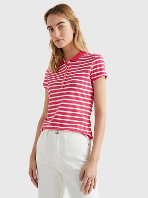 Tommy Hilfiger Stripe Slim Fit Póló Női Rózsaszín | TH380UMF