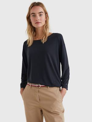 Tommy Hilfiger Sueded Relaxed Csónak Neck Póló Női Fekete | TH540JBY