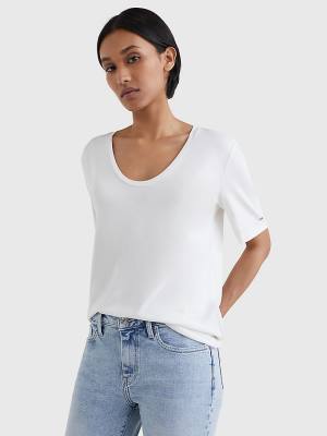 Tommy Hilfiger Sueded Scoop Neck Relaxed Póló Női Fehér | TH830KNC