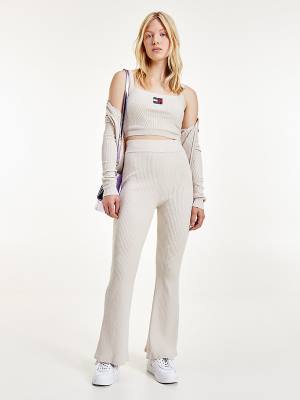 Tommy Hilfiger Super Cropped Badge Ribbed Cami Pulóverek Női Bézs | TH380CYZ