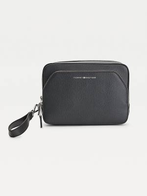 Tommy Hilfiger TH Business Bőr Washbag Táska Férfi Fekete | TH751DKR