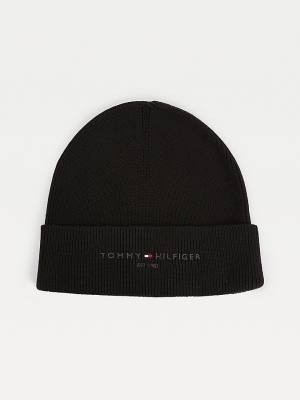 Tommy Hilfiger TH Established Knitted Pamut Beanie Kalap Férfi Fekete | TH183CHZ