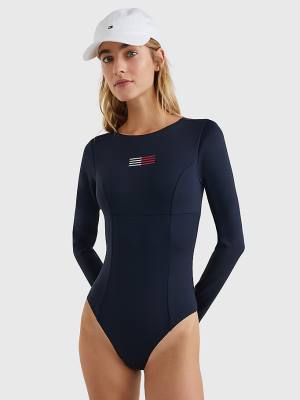 Tommy Hilfiger TH Flex Long Sleeve One-Piecesuit Fürdőruha Női Kék | TH798DIK