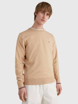 Tommy Hilfiger TH Flex Tipped Cuffs Jumper Pulóverek Férfi Barna | TH941CYT