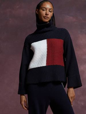 Tommy Hilfiger TH Kollekciók Flag Icon Ribbed Jumper Pulóverek Női Kék | TH495GVA