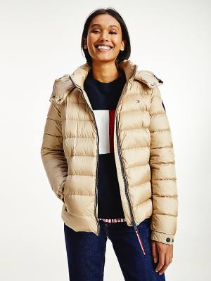 Tommy Hilfiger TH Protect High-Shine Down Puffer Kabát Női Bézs | TH519XJI