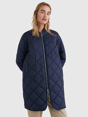 Tommy Hilfiger TH Protect Longline Quilted Bomber Coat Kabát Női Kék | TH341NMQ