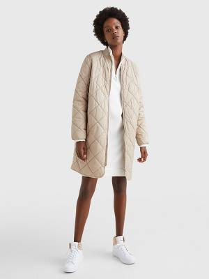 Tommy Hilfiger TH Protect Longline Quilted Bomber Coat Kabát Női Bézs | TH725RDC