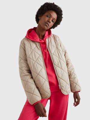 Tommy Hilfiger TH Protect Quilted Bomber Kabát Női Bézs | TH642BNO