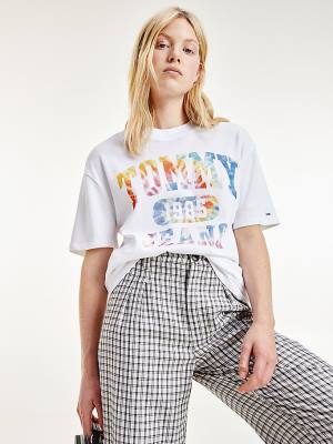 Tommy Hilfiger Tie-Dye Logo Oversized Póló Női Fehér | TH541LDE