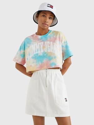 Tommy Hilfiger Tie-Dye Oversized Cropped Póló Női Fehér | TH486LWN