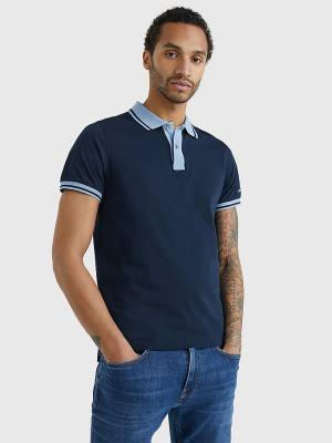 Tommy Hilfiger Tipped Slim Fit Jersey Póló Férfi Kék | TH403AYX