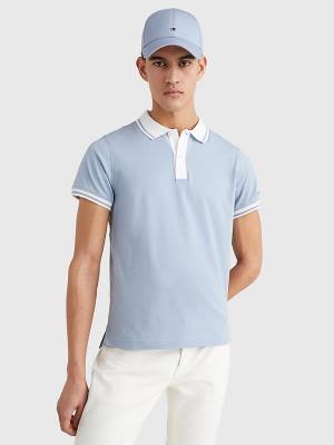 Tommy Hilfiger Tipped Slim Fit Jersey Póló Férfi Kék | TH452ZGK