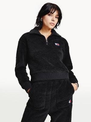 Tommy Hilfiger Tommy Badge Boxy Plush Fleece Sweatshirt Kapucnis Pulóver Női Fekete | TH293OIC