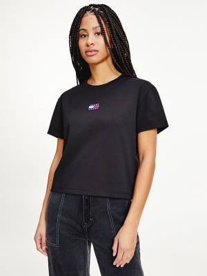 Tommy Hilfiger Tommy Badge Crew Neck Póló Női Fekete | TH048VIJ