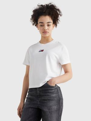 Tommy Hilfiger Tommy Badge Crew Neck Póló Női Fehér | TH231ZJW