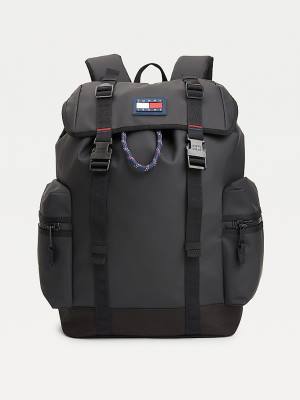 Tommy Hilfiger Tommy Badge Double Clip Backpack Táska Férfi Fekete | TH423ERP