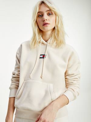 Tommy Hilfiger Tommy Badge Fleece Kapucnis Pulóver Női Bézs | TH086QAI