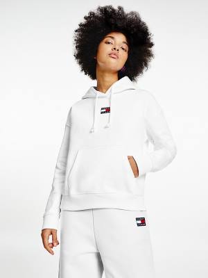 Tommy Hilfiger Tommy Badge Kapucnis Pulóver Női Fehér | TH840LWE