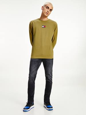 Tommy Hilfiger Tommy Badge Long Sleeve Póló Férfi Zöld | TH308CXL