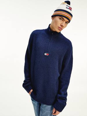 Tommy Hilfiger Tommy Badge Mock Turtleneck Jumper Pulóverek Férfi Kék | TH508BRS