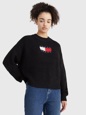 Tommy Hilfiger Tommy Badge Vaskos Knit Jumper Pulóverek Női Fekete | TH539UCT