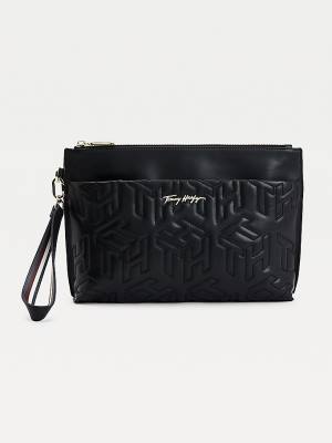 Tommy Hilfiger Tommy Icons Monogram Bőr Clutch Táska Női Fekete | TH750QUV