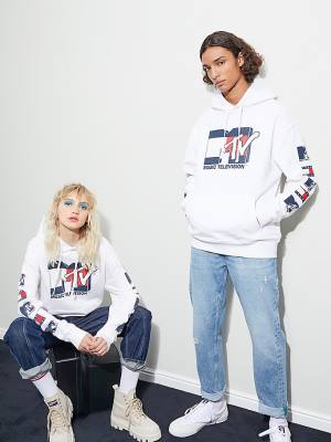 Tommy Hilfiger Tommy Jeans X MTV Kapucnis Pulóver Férfi Fehér | TH140JPE