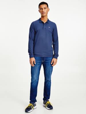 Tommy Hilfiger Tonal Long Sleeve Slim Fit Póló Férfi Kék | TH569IQF