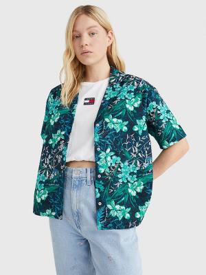 Tommy Hilfiger Tropical Print Oversized Rövid Sleeve Ingek Női Zöld | TH203YHR