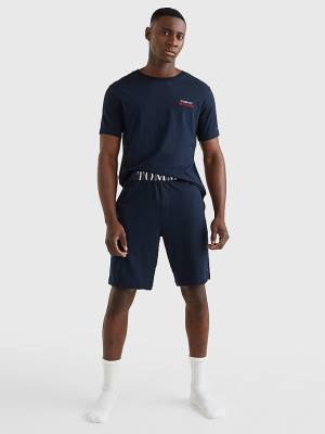 Tommy Hilfiger Ultra Soft Logo Set Pizsama Férfi Kék | TH410LSJ