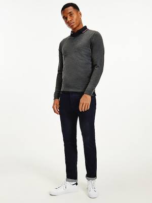 Tommy Hilfiger V-Neck Pamut Blend Sweatshirt Pulóverek Férfi Szürke | TH315FBV